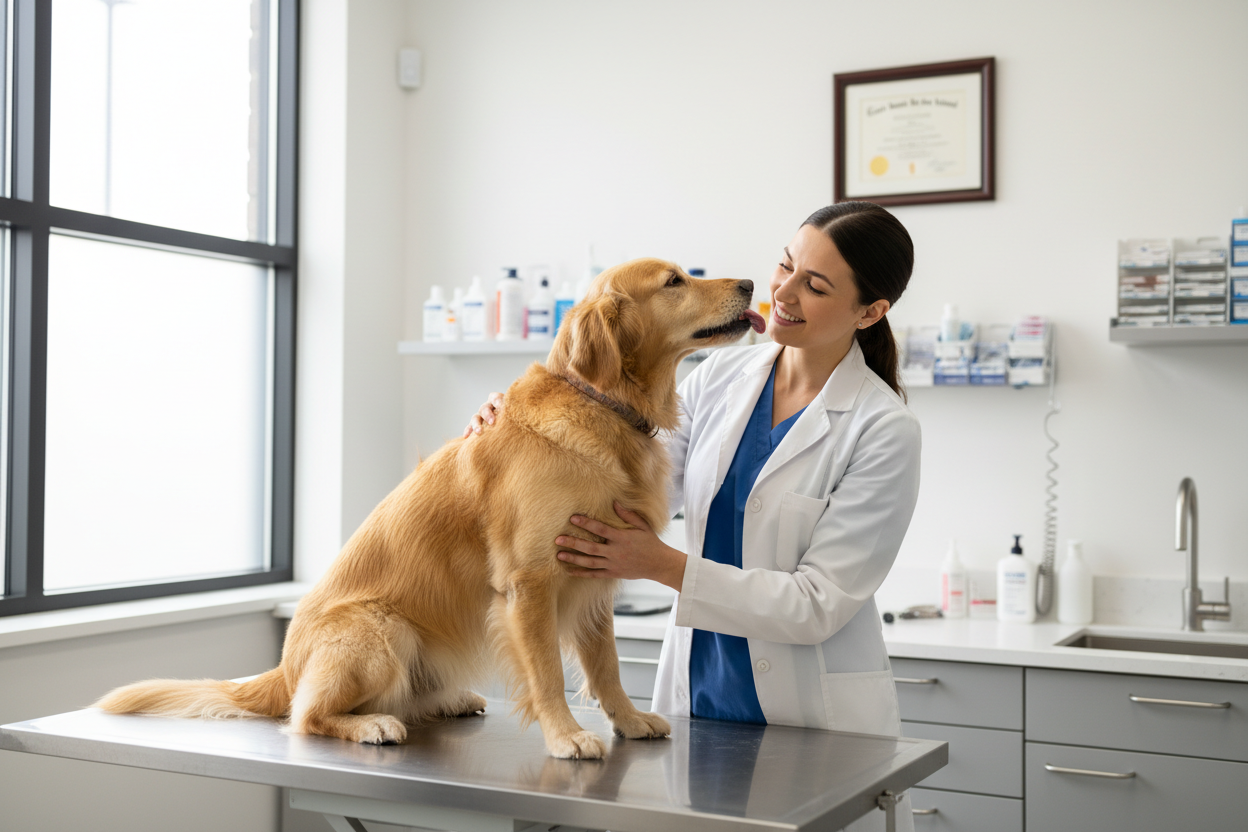 a women veterinary with dog